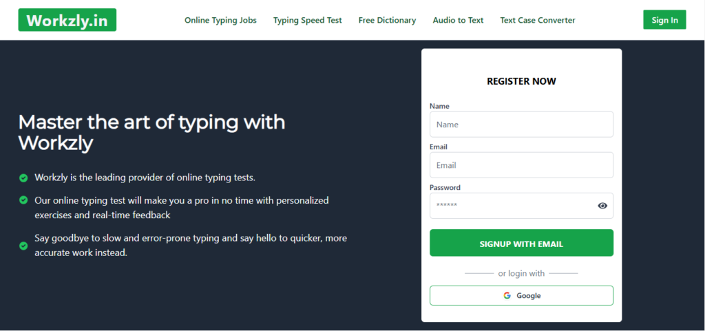 Screenshot of Homepage of Official Website of workzly