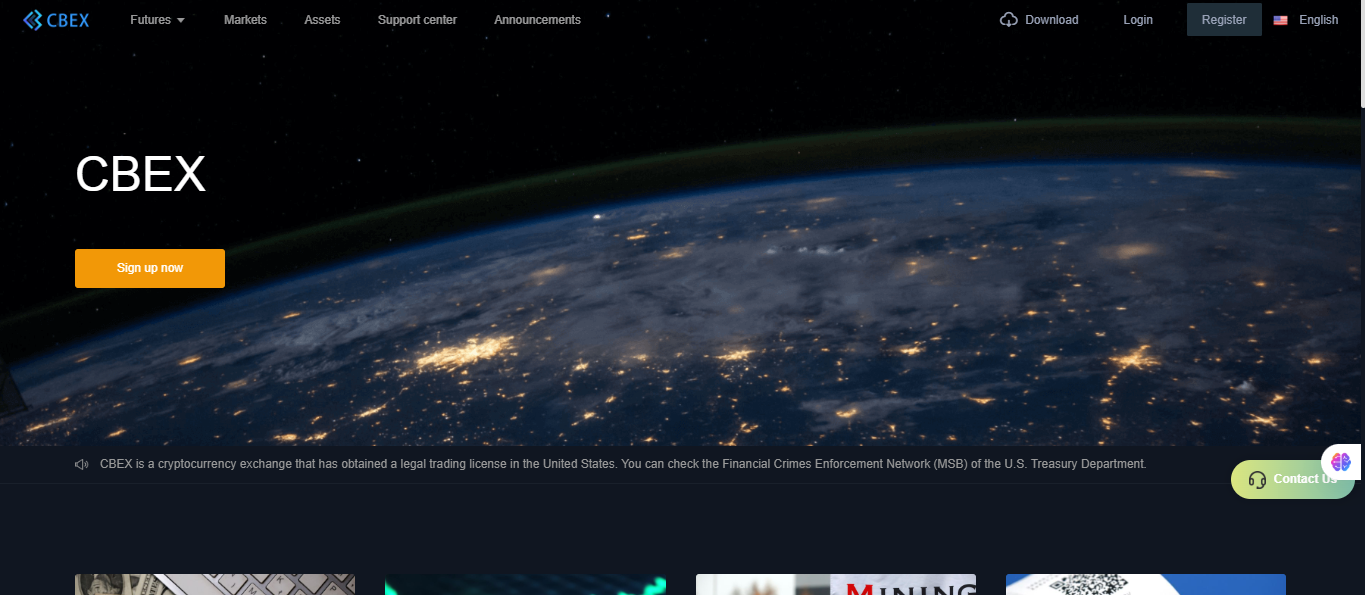 Screenshot of Homepage of official website of Cbex