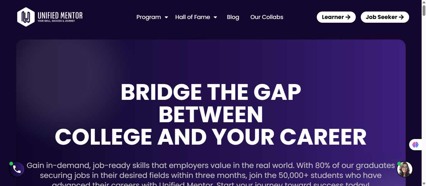 Homepage of official website of Unifiedmentor.com Screenshot of Homepage of official website of Unifiedmentor.com